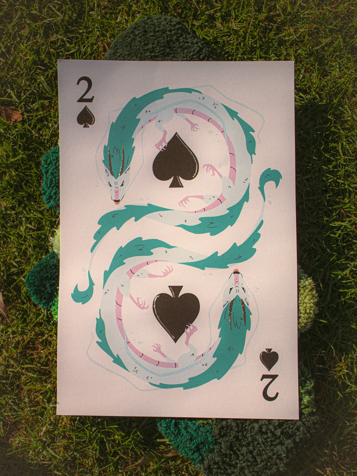 Haku 2 of Spades Print with Hand-Gilded Gold Accents